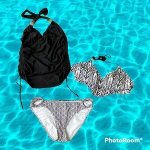 3 Piece bundle XL Women Swimsuit Bundle bikini 2 tops and 1 bottom black white